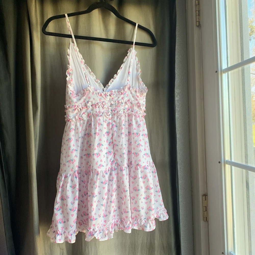 NWT Tiger Mist Claudette Pink Floral Ruffle Mini Dress Sz L Coquette Soft Girl - Picture 14 of 16